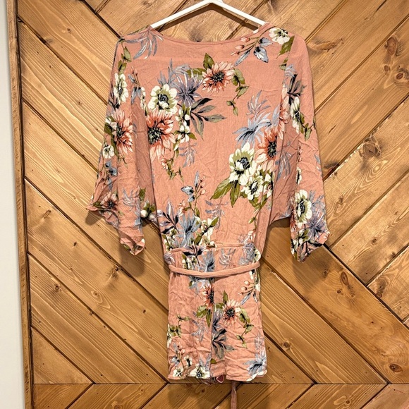 Floral Kimono Sleeve Romper Pink Floral Small - Picture 2 of 6